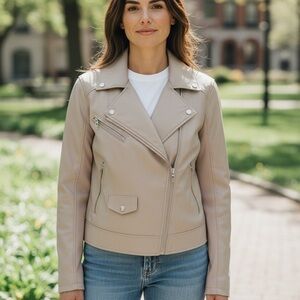 Blank NYC Taupe Faux Leather Moto Jacket
